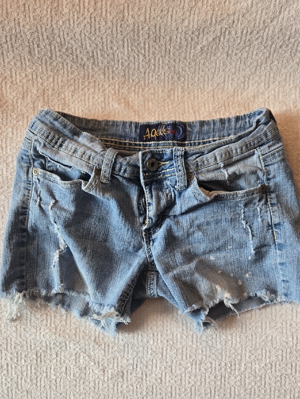 Angels Light Blue Distressed Denim Jean Shorts